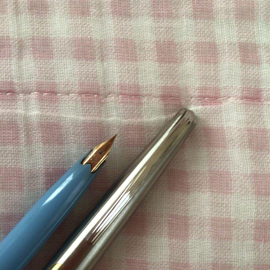 プラチナ 18K 18金 万年筆 ショート 細字 軟 水色 セーラー 18K 18金